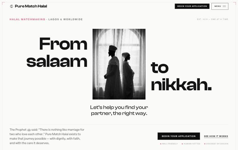 Pure Match Halal product screens
